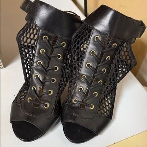 Guess Black Mesh Lace-Up Heels